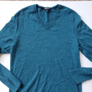 Express Merino Wool Men's Teal V-Neck Sweater Long Sleeve #9